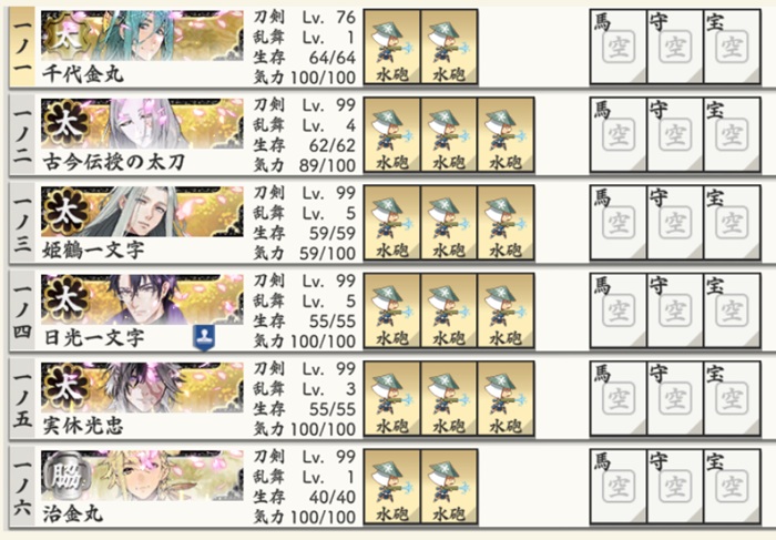 連隊戦~海辺の陣~難_極なし千代金丸治金丸+レア太刀一部隊完走装備.jpg